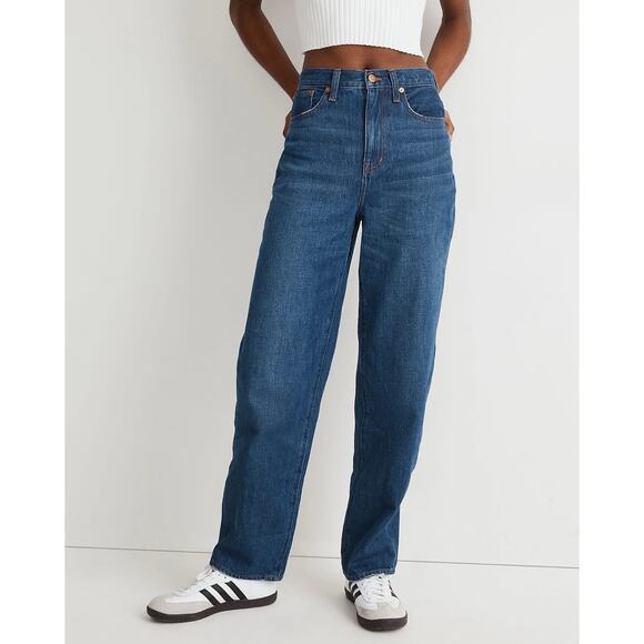 NWT Madewell Baggy Straight Jeans in Worn Indigo‎ Wash Dark Wash Hemp Blend 28